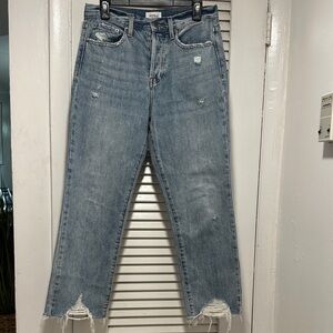 PISTOLA Charlie High Rise Straight Light Blue Distressed Cropped Jeans